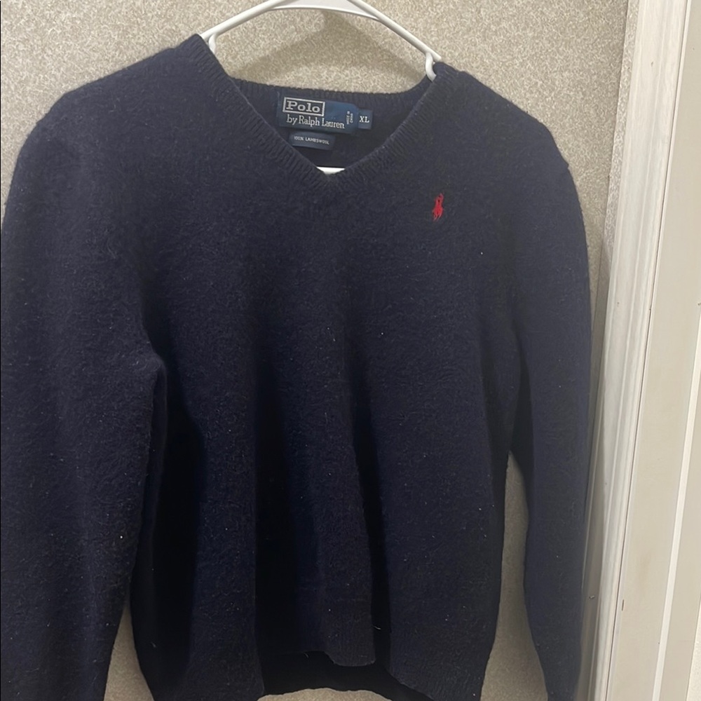 Polo by Ralph Lauren Blue V-Neck Sweater          100% lambs wool